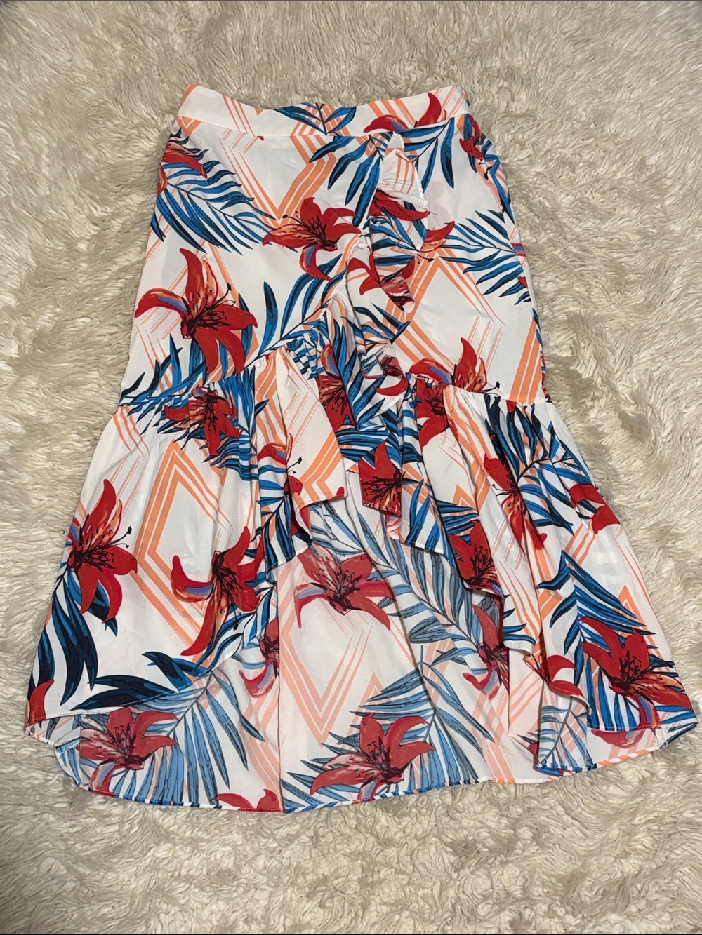 Floral vibrant low-high skirt